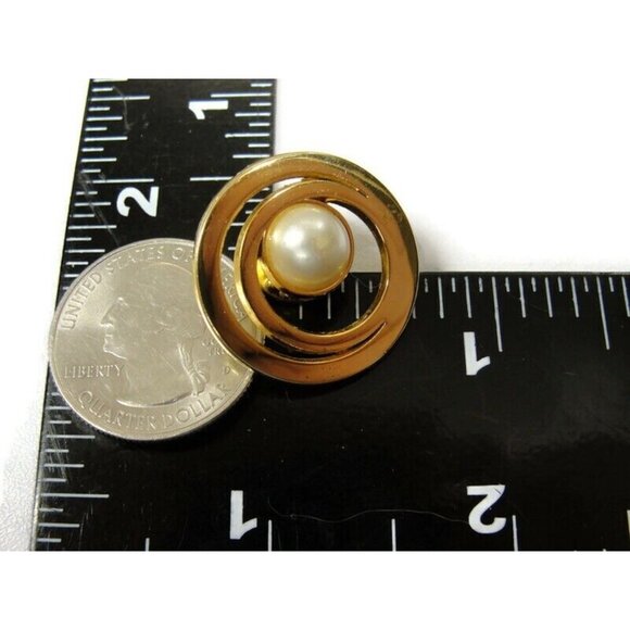 Vintage Brooch Costume Jewelry Double Ring Large Imitation Pearl Gold Tone - Picture 6 of 10
